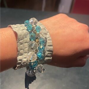 Real Leather bracelet with multiple colors beads and tassel